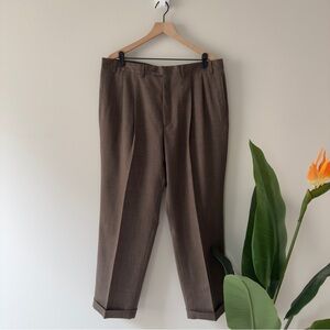 Vintage Lauren Ralph Lauren 100% Wool Dress Pants Brown Rolled Hem Pleated 90s